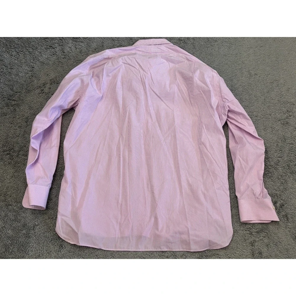 Polo Ralph Lauren Shirt Mens 17 34/35 Classic Fit Button Pink Striped Easy Care
